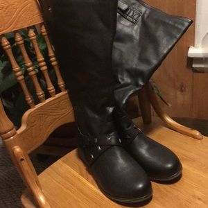 Black faux leather boots